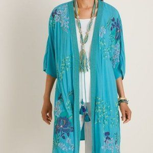 Chico's Special Edition Embroidered Duster Ruana Turquoise Blue L / XL